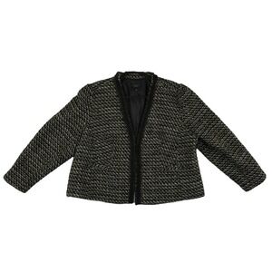 Talbots Blazer Tweed Jacket Blazer Womens Size 20WP Black Gold Wool Blend Fringe